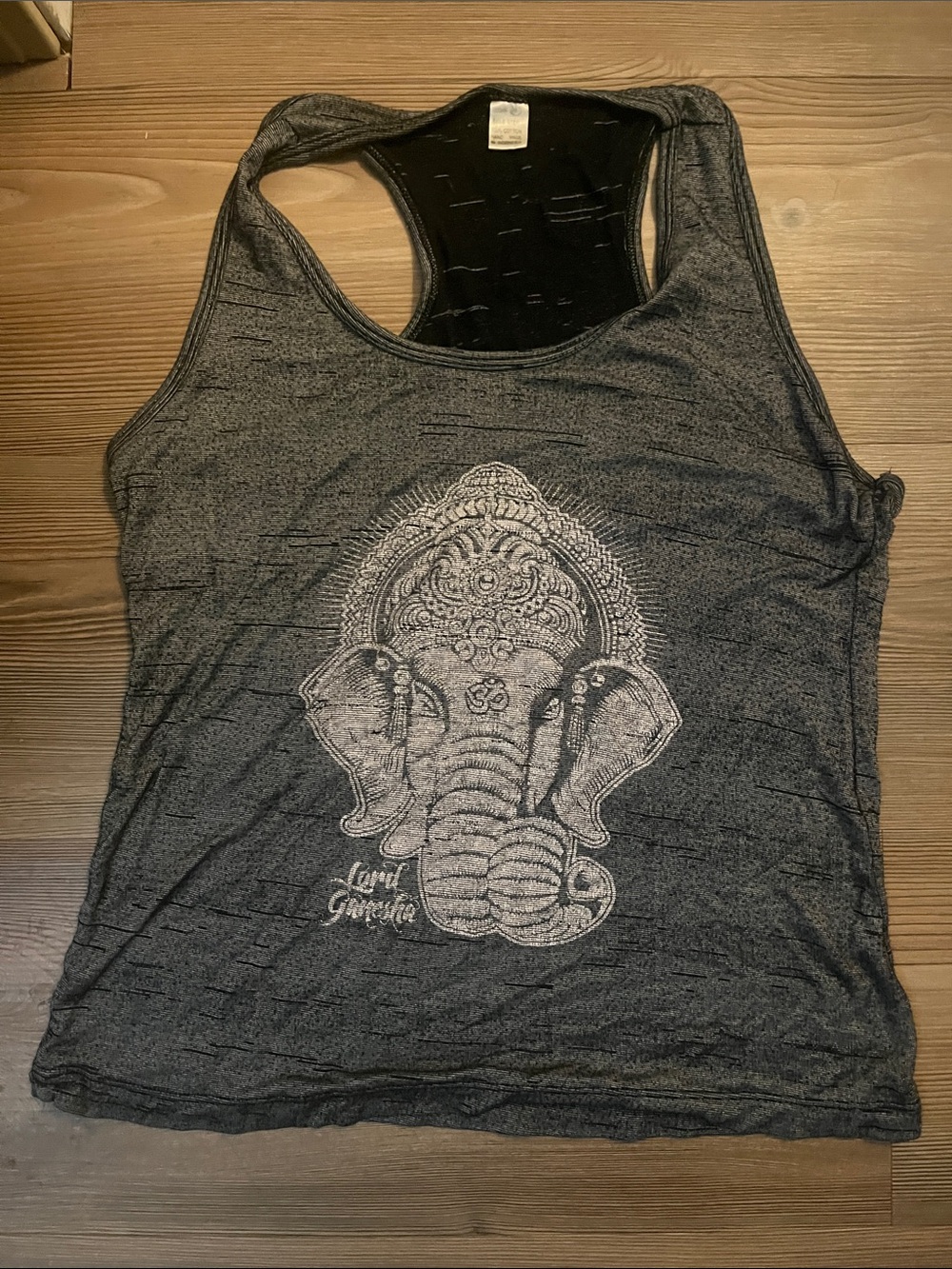 Women's Gray Racerback Tank Top with Ganesh Elephant Graphic